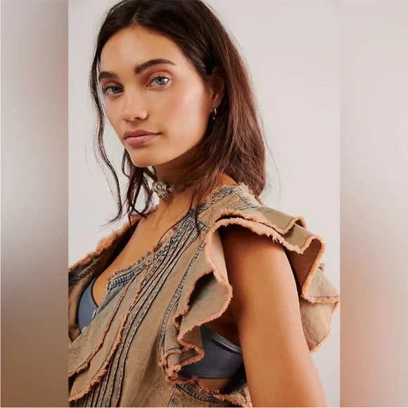 Free People Gray and Orange Ruffle Jumpsuit - Picture 2 of 4